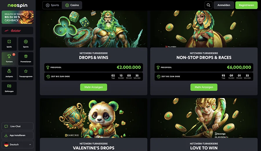 Turnierbereich im Neospin Casino