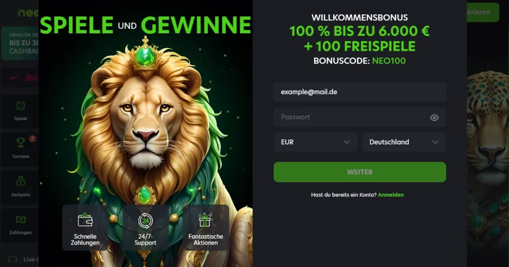 Neo Spin-Anmeldefenster