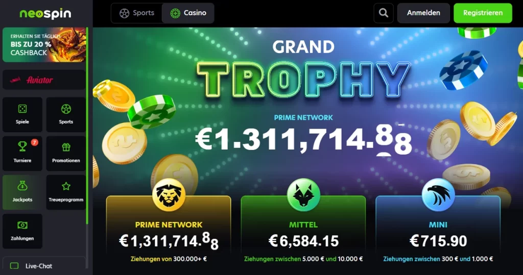 Jackpot bei Casino Neospin Slots