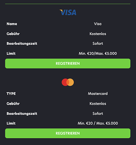Neospin Kreditkarten Methoden