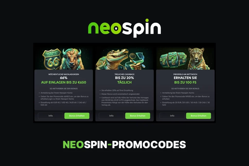 Zur Aktivierung verfügbare Neospin-Promo-Code-Boni